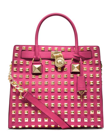 michael kors hamilton pyramid studded ew satchel saffiano tote|Michael Kors Hamilton leather bag.